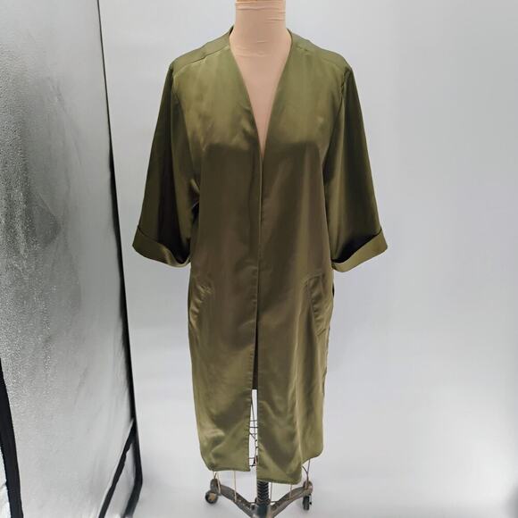 Anthropologie Floreat Kimono One Size Satin Floral Embroidered Open Front Green - Picture 3 of 15